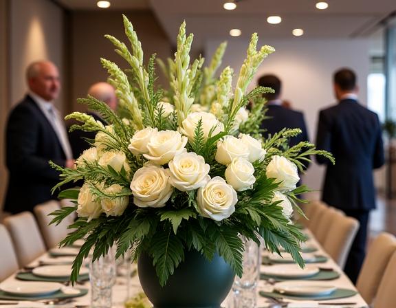 Corporate event flowers arranged according to the golden ratio.