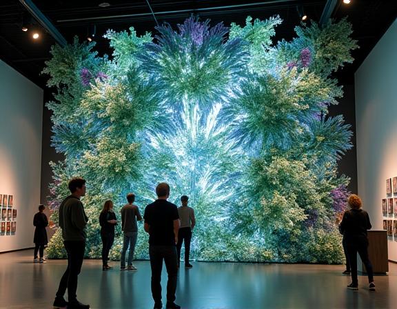 A large botanical installation at an art gallery inspired by the Mandelbrot set.